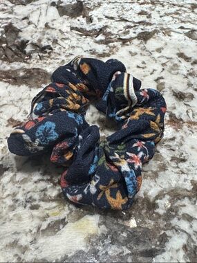 Navy Floral Fabric Scrunchie